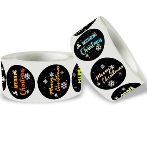 Unique 4 Pattern Laser Black Bronzing Merry Christmas Sticker 1" for Xmas Holiday Festival Wishes Greeting Card Gift Decor Label