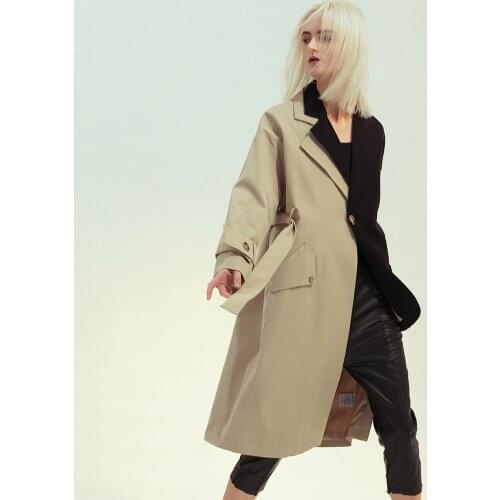 FNOCE 2021 spring womens coats fashion streetwear eye catching solid long sleeve slim elegant irregular personality trench coats