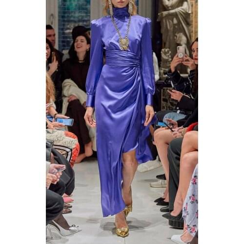 2020 New Winter Long Sleeve Turtleneck Women Dress Sexy Blue Ruffles Bodycon Club Celebrity Party Dress Vestidos