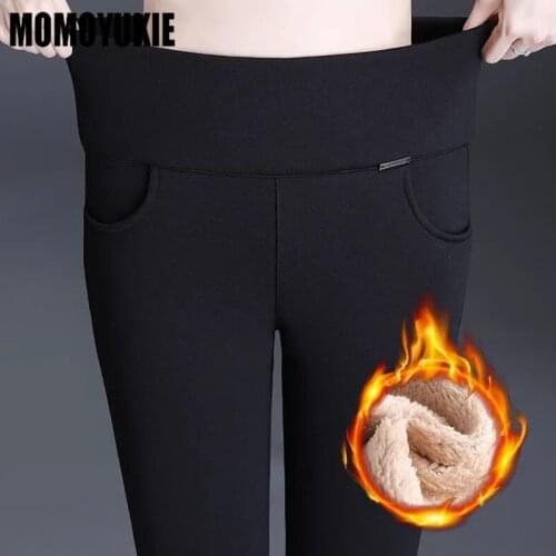 Winter warm thick high waist Womens Capris pencil pants for women skinny womens pants woman trousers Plus size black white
