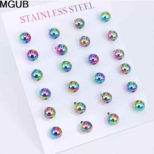 12 pairs / piece Diameter 3-8MM Multicolor Stainless Steel Fashion jewelry Studs Earrings Metal beads For Women Earrings LH804