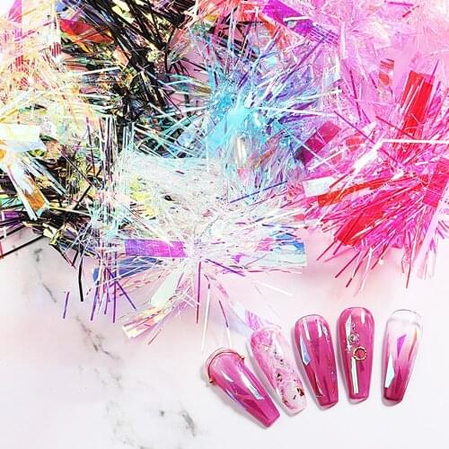 1 Box Colorful Laser Aurora Cellophane Fragments Nail Foil Film Transfer Paper Nail Stickers Gradient Irregular Strip Sequin