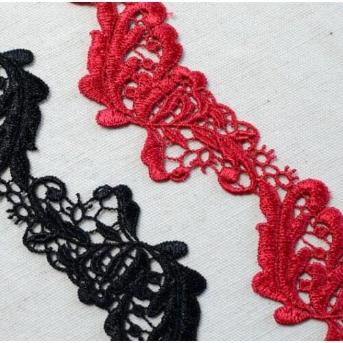 10 Meters Black Red Lace Trim Water Soluble Polyester Lace Fabric Applique for Clothes Home Textiles Apparel Sewing