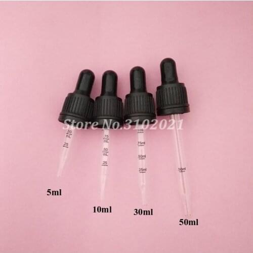 100pcs 30ml Scale bure Glass Dropping Pipette increments of 0.25mL/0.5ml Black Plastic Dropper Cover for Essential Oil Bottle