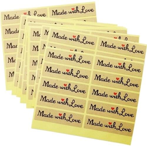1000Pcs/lot Vintage Made With Love Kraft Paper Label Sticker For DIY Handmade Gift Cake Baking Shops Wedding Party Supply