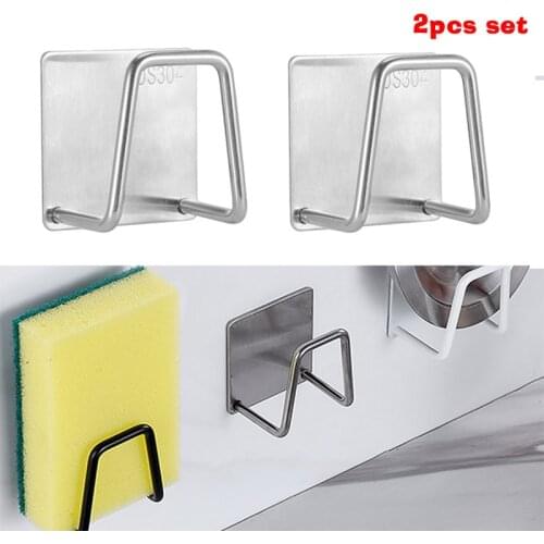 2 piece Sink Sponge Rack Drain Storage Shelf Stainless Steel Kitchen Wire Wire Ball Rag Organizer Holder Bathroom Storage