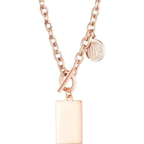 2020 kpop rose gold Square Round pendant necklace for women fashion retro stainless steel jewelry accessories regalos para mujer