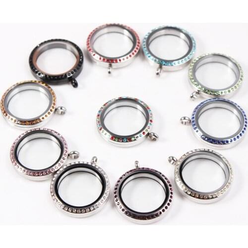 30mm Screw Stainless Steel Floating Locket Pendant With Rhinestone Glass Living Memory Floating Charms Locket