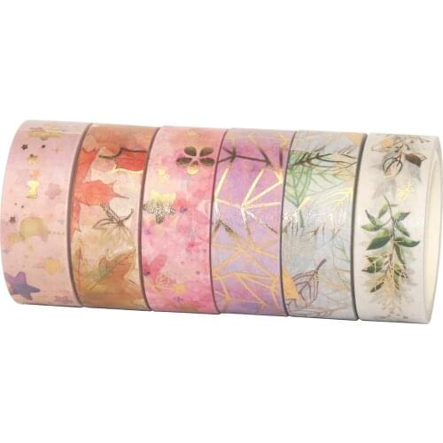 6 Roll Washi Tape Set Floral Gold Foil Washi Masking Tape 15mm Wide Plant Leaves Flower Decorative Adhesive Tape Sticker for DIY