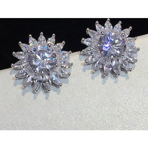 Beautiful Sparkling Sun Flower Zircon Big Earrings Fashion All-match Creative Prom Earrings
