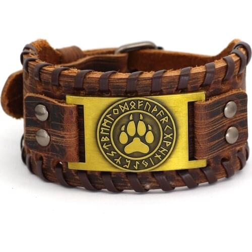 Viking Bracelet Norse Rune Bear Paw - Nordic Bracelet with Runic - Celtic Pagan Jewelry