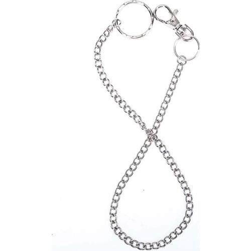 1PC 38cm Keychain Metal Wallet Belt Chain Silver Ring Clip Keyring Mens HipHop Jewelry Rock Punk Trousers Hipster Pant Jean