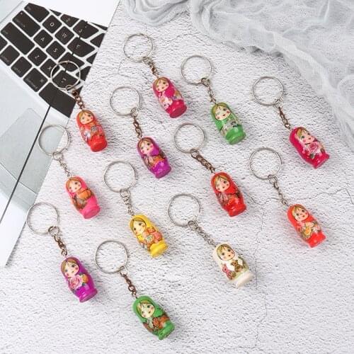 12pc Matryoshka Russian Dolls Key Rings Drip Wood Keychains Decor Christmas Gift
