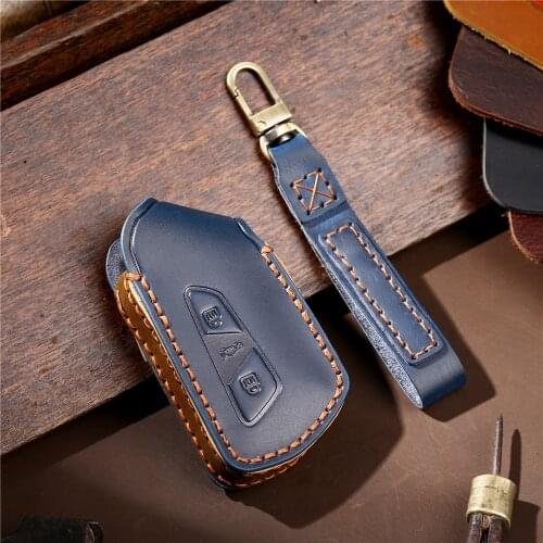 Genuine Leather Car Key Case Cover for VW Volkswagen Golf 8 Mk8 2020 Skoda Octavia Smart Keyless Remote Holder Accessories