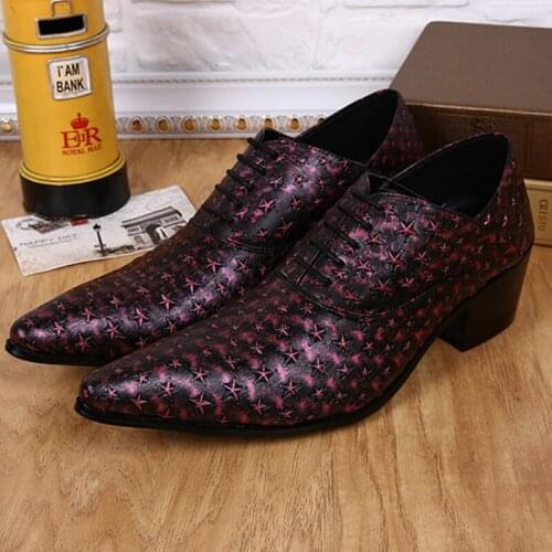 Christia Bella Big Size Men Genuine Leather Oxfords Shoes Star Pattern Man Heighten Derby Shoes Business Formal Man Brogue Shoes