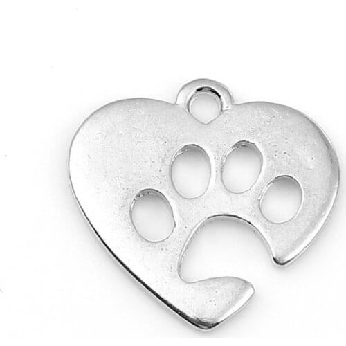 DoreenBeads Zinc Based Alloy Charms Pendant Dogs Paw Style Silver Color Heart Jewelry DIY Findings 20mm x 19mm( 6/8"), 20 PCs