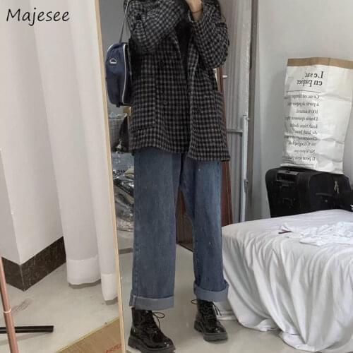 Jeans Women Denim Autumn Loose Vintage Retro High Waist Harajuku BF Style Students All-match Ins Chic Casual New Full Trousers