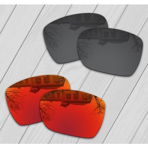 E.O.S 2 Pairs Black and Fire Red Polarized Replacement Lenses for Oakley Catalyst OO9272 Sunglasses