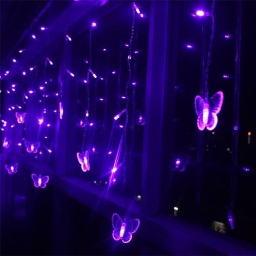 Purple LED Lights Garlands 4m 100 LEDs 18p Butterfly Wedding Party Holiday Christmas Indoor Outdoor Decoration Curtain Lights