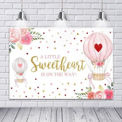 Baby Shower Backdrop Pink Flowers Hot Air Newborn Birthday Party Photo Background Photography Background For Photo Studio