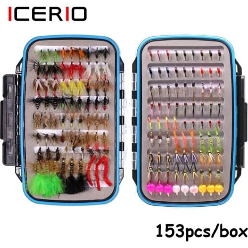 ICERIO 153PCS Fishing Box Buzzers Nymphs Wet Dry Flies Trout Fishing Fly Lures