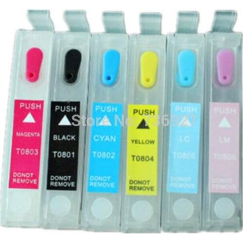 1Set Empty Refillable ink Cartridge T0801-T0806 For Epson Stylus Photo T59 R270 R285 R290 RX560 RX585 RX610 printer with chip