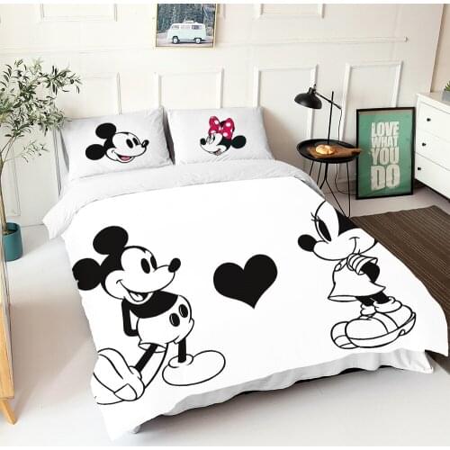 Mickey Minnie Black White Bedding Set Duvet Cover Pillowcase Home Textile Bed Children Comforter Cover