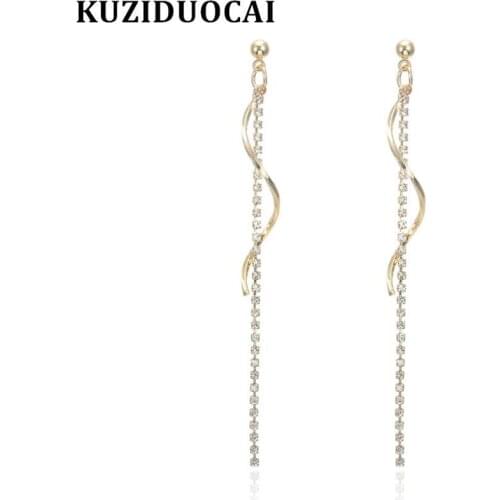 Kuziduocai New Fashion Jewelry S Shape Spiral Dangle Chain Tassel Statement Drop Earrings For Women Pendientes Brincos E-1925