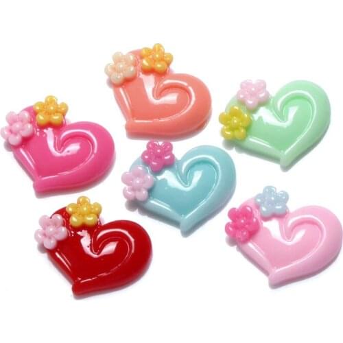 LF 50Pcs Mixed Flower Heart Resin Decoration Crafts Beads Flatback Cabochon Scrapbooking Embellishments Kawaii Diy Accessories