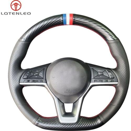 LQTENLEO Black Leather Carbon Fiber Car Steering Wheel Cover For Nissan X-Trail Qashqai Rogue Leaf Kicks Micra 2016-2020 March