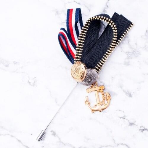 Fashion Anchor Brooch Zipper Band Button Men Women Lapel Pin Coat Dress Party Boutonniere