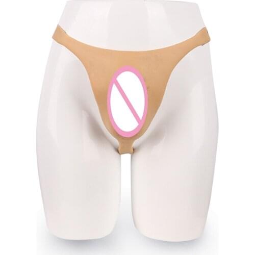 Gay Men Underwear Sex Briefs Silicone Panties Rubber Knickers Latex Tong Pants Fake Labia For CrossdresserTransgender Hide Penis