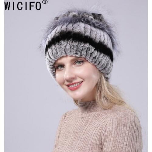 Winter Fur Hat for Women Real Rex Rabbit Fur Hats with Silver Fox Fur Flower Knitted Beanies Caps New High-end Women Fur Cap