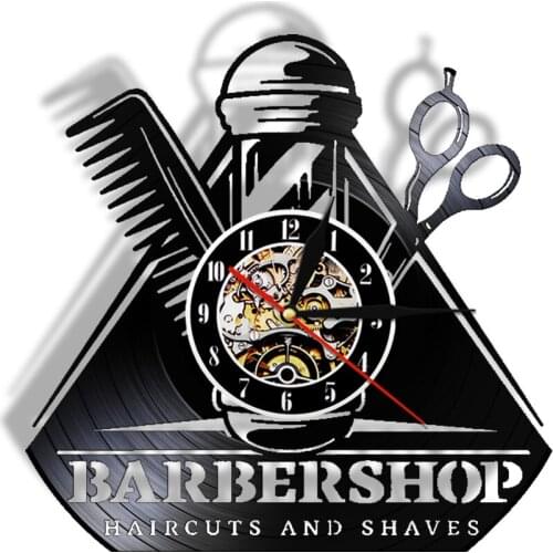 Barber Shop 3D Decor LED Wall Light Barber Toolkits Decorative Laser Cut Longplay Clock Watch Hairdresser Hair Salon Wall Art