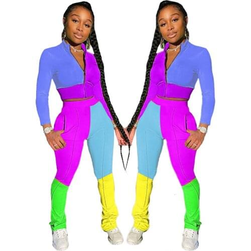 2021 Autumn and Winter New Style Womens Fashion Casual Sports Printing Stitching Two-Piece Suit