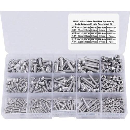 New 480Pcs Button Head 12 Sizes Screw And Nuts Kit,M2 M3 M4 Steel Assorted Hex Socket Head Cap Bolts Screws Nuts Assortment Set