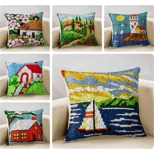 New Landscape Latch Hook Kits Pillow Noodpakket Klein Haak Kleed Bloemen Butterfly Latch Hook Kit Diy Craft Kits for Adults E