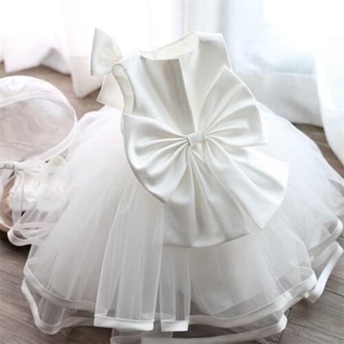 2021 Newborn Baptism Dress For Baby Girl White First Birthday Party Wear Cute Sleeveless Toddler Girl Christening Gown Clothes