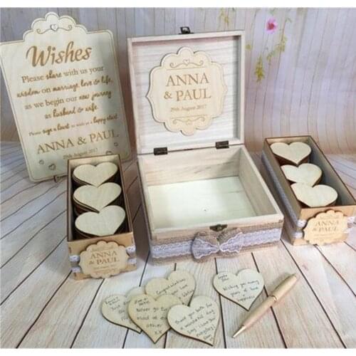 Customize Wood Rustic Vintage Wedding Guest Book Alternative Drop in Wish Box Wishes birthday baby shower drop top box guestbook