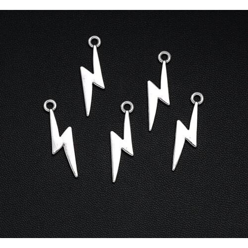20PCS/Lots 9x28mm Antique Silver Plated Lightning Charms Vintage Weather Pendants For DIY Bangles Jewelry Making Finding