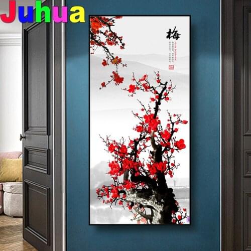 Full DIY 5D Diamond Painting Red Plum blossom flower Cross Stitch Diamond Embroidery Mosaic Diamond Mazayka home decoration