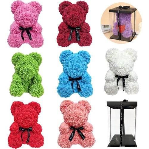 HOT Valentines Day Gift 25cm Red Rose Teddy Bear Rose Flower Artificial Decoration Christmas Gifts Women Valentines Gift1