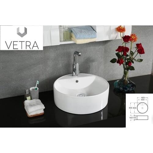 Basin PRETTY white porcelain round on countertop or suspended without grifess 46.5X46.5X13.5 CM VETRA