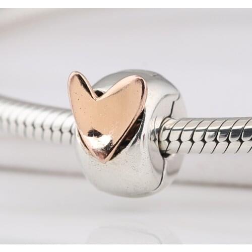 S925 Bead DIY Jewelry Heart Clip Stopper Charm fit Lady Bracelets Bangle