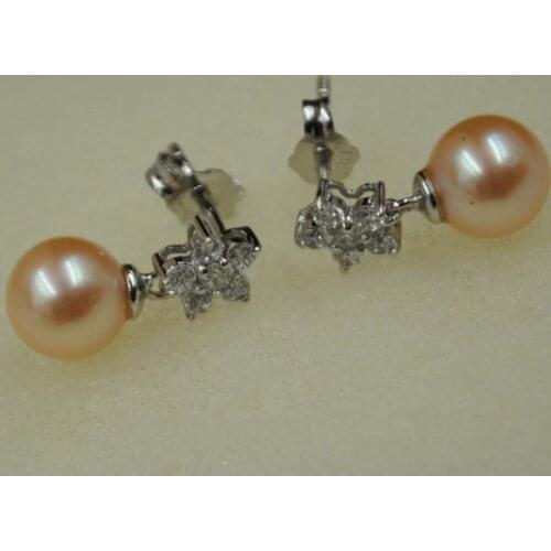 AAA 8mm round pink freshwater pearl earring sterling silver