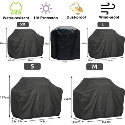 BBQ Grill Cover 7 Sizes Black Outdoor Waterproof Barbeque Cover Anti-Dust Protector For Gas Charcoal Electric Barbecue Grill