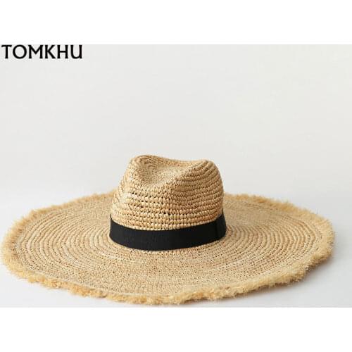 Hot Sale New Handmade Raffia Straw Beach Hat For Women Summer Panama Cap Fashion Wide Brim Sun Protection Visor Hats Caps Men