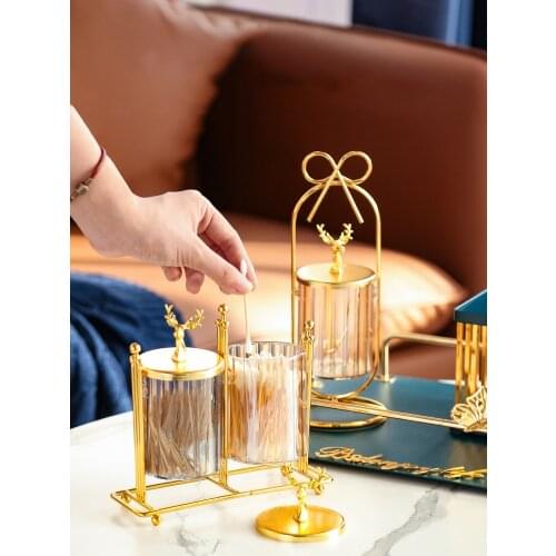 Glass Storage Jar with Lid Household Toothpick Jar Kitchen Condiment Storage Jar European Home Decoration Desktop Ornaments