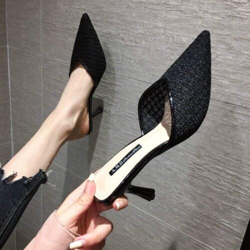Womens Shoes All-match New Sexy Stiletto Girls Baotou Half Slippers 2020 Summer French High Heels Female Pointed Shoes Women