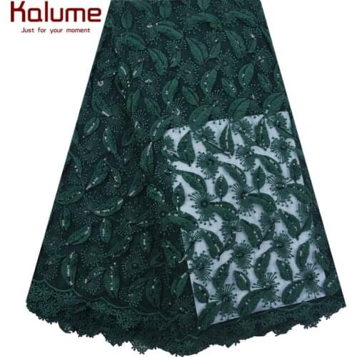 Green 3d French Lace Fabric African Embroidered Tulle Lace Fabric With Sequins Nigeria Milk Silk Lace Fabric For Dress Sew 1853